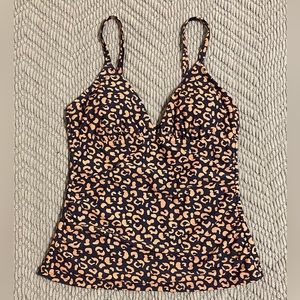 NWOT Kona Sol Shirred Navy Leopard Tankini Top